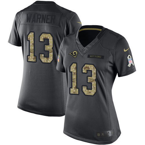 Women's Limited Kurt Warner Nike Jersey Black - #13 2016 Salute to Service NFL Los Angeles Rams